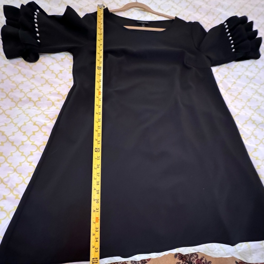 Lane Bryant- 14/16- SUPER stretchy black cocktail dress. Pearl details-sleeves